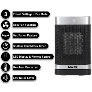 Mylek Space Heater, Oscillating Electric PTC Ceramic Heater 1500W