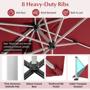 Costway 3M Outdoor Patio Umbrella Square Cantilever Parasol w/ 360 Rotation & Adjustable Tilt