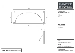 Hammer & Tongs - Rectangular Cabinet Cup Handle - W130mm x H50mm