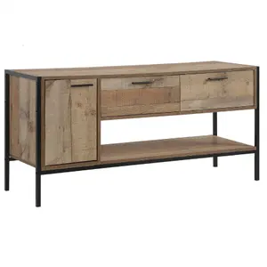 Stretton Rustic TV Unit Stand Cabinet 1 Door 2 Storage Drawers Industrial Oak