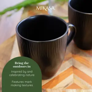 Mikasa Jardin Midnight Stoneware Mugs, Set of 4, 420ml, Black