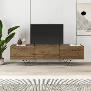 Decortie Modern Jakomen TV Unit Dark Oak Effect w 3-Door Storage TV Cabinet 160(W)cm TV Furniture