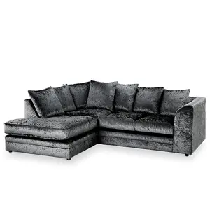 Bella Crushed Velvet Left Hand Facing Corner Sofa Black