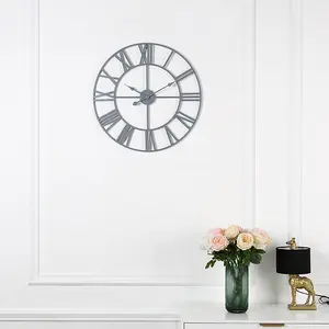 EOS Skeleton Wall Clock with Roman Numerals - Grey / 60cm