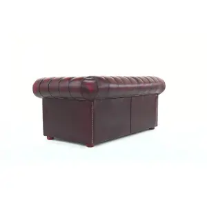 Chesterfield 2 Seater Antique Oxblood Real Leather Tufted Buttoned Sofa Settee In Classic Style