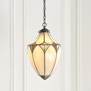 Luminosa Brooklyn 1 Light Medium Ceiling Pendant Dark Bronze, Tiffany glass, E27