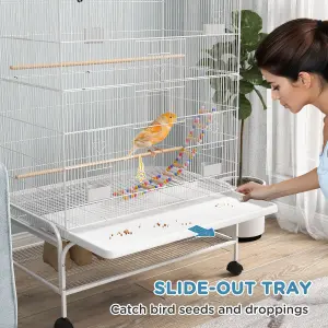 PawHut Bird Cage with Stand, Wheels, Toys, for Budgies, Finches, White