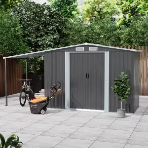 8x4 ft Apex Metal Shed Garden Storage Shed with Double Door and Sun Shelter