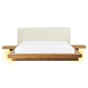 EU King Size Faux Leather Headboard Bed with LED Light Wood ZEN