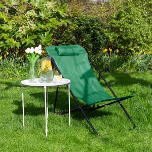 Harbour Housewares Folding Metal Deck Chair - Matt Black/Green