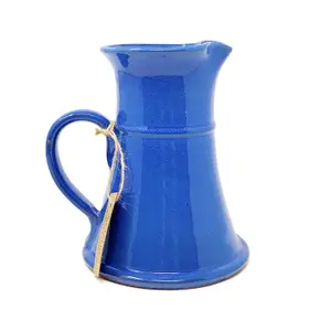 Selena Glazed Hand Dipped Kitchen Dining Large Flat Based Jug Blue 1L (H) 20cm