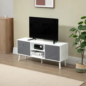 HOMCOM Modern TV Cabinet Stand w/ Shelves & Drawers, Bedroom White & Grey