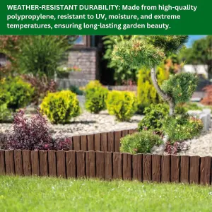 Brown Wood Effect Lawn Edging 2.3m Flexible Plastic Garden Border , Weather Resistant  Recyclable Palisade Easy Install Edging