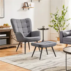 Yaheetech Dark Grey Modern Fabric Accent Chair with Tufted High Back and Ottoman Set