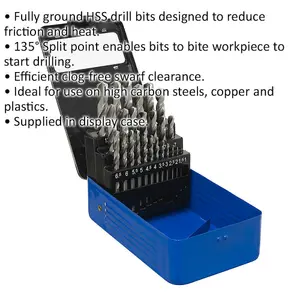 25 Piece HSS Drill Bit Set with Split Point Tips - 1mm to 13mm Sizes