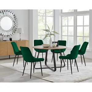 Sandy Classic Wood Effect & Metal Dining Table Set with 6 Luxury Velvet Dining Chairs Green/Black