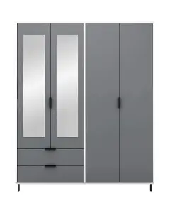 Madrid 4 Door 2 Drawer Mirrored Wardrobe in Grey and White Gloss Finish