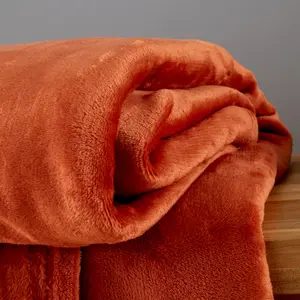 Extra Large New Raschel Velvet Touch Blanket Throw Burnt Orange / 200cm W x 240cm L