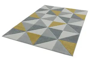 Ochre Modern Geometric Easy To Clean Dining Room Rug-120cm X 170cm