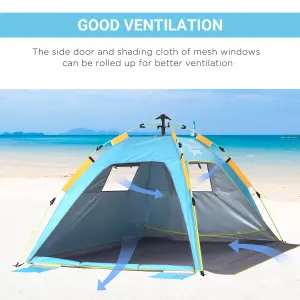 Outsunny 2 Man Pop-up Beach Tent Sun Shade Shelter Hut w/Windows Door Light Blue