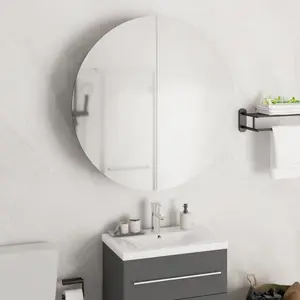 Berkfield Bathroom Cabinet with Round Mirror&LED White 54x54x17.5 cm