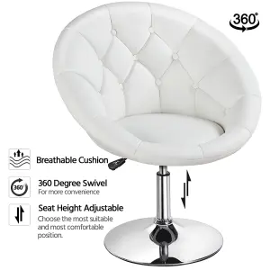 Yaheetech White Upholstered Swivel Barrel Chair with Tufted Back Height Adjustable