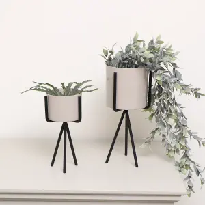 Melody Maison Set of 2 Taupe Metal Planter Pots with Stand