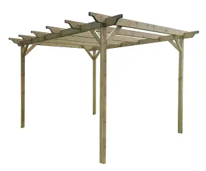 Sculpted Wooden Garden Pergola Kit, 3m x 3m (Natural finish)