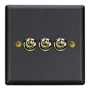 Varilight 3-Gang 10A 1- or 2-Way Toggle Switch Vogue Matt Black