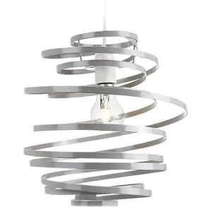 Contemporary Grey Gloss Metal Double Ribbon Spiral Swirl Ceiling Light Pendant