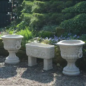 Pair of Lion Head design Stone Vases and Planter Troughs