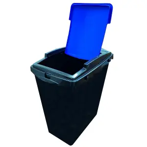 Set Of 3 Black Base 40 Litre Recycling Waste Utility Interlocking Bins With Colour Coded Lids