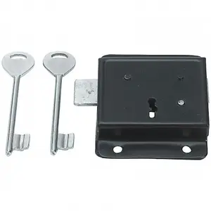 Press Lock Black 3" 75mm - Face Fixing Door / Gate / Shed Lock with Keys