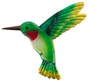 Green Hummingbird Outdoor Glass Garden Wall Art