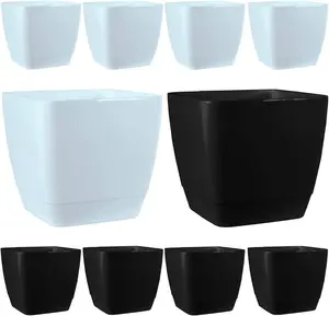 simpa 10PC Black and White Gloss Plastic Planters.