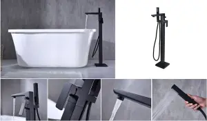 Aquarius Hydro Floor Mounted Bath Shower Mixer Tap inc Kit Matt Black