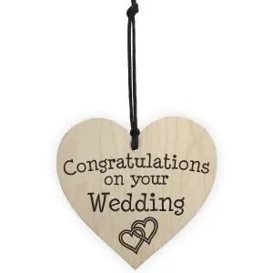 Red Ocean Congratulations On Your Wedding Wooden Hanging Heart Plaque