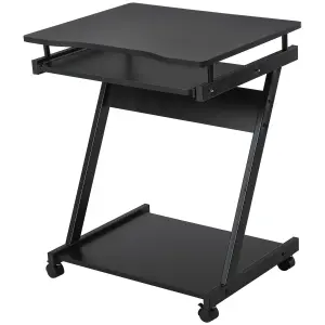 HOMCOM Movable Computer Desk with 4 Moving Wheels Sliding Keyboard Tray Black