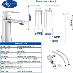 BATHWEST Basin Mixer Taps Bathroom Sink Tap for Basin, Chromed Brass Modern Basin Tap