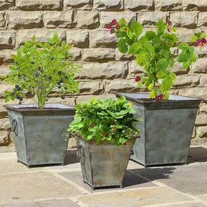 Set of 3 Square Nested Flower Plant Pots Outdoor Garden Planters with Handles