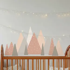 Walplus Colourful Mountains Landscape, Scandinavian Style, Pink, Children Wall Sticker Kids Sticker PVC Brown