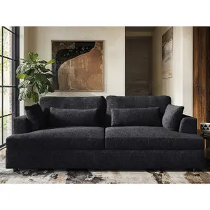 Solace+Co Drew 3 Seater Chenille Sofa - Charcoal