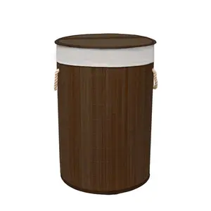 MantraRaj Bamboo Laundry Basket with Handles 50L Folding Bamboo Hamper Basket With Lid (Dark Brown)