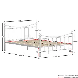 Vida Designs Paris White 4ft6 Double Metal Bed Frame, 190 x 135cm