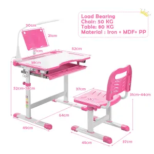 Costway Height Adjustable Kids Study Table and Chair Set w/Book Stand & LED Light