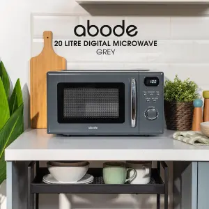 Abode Retro Microwave 20 Litre Grey Digital 700W, Mirror Finish, 8 Auto Cook Settings & Defrost, 5 Power Levels AMD2004G