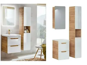 Bathroom Furniture Set 500 Vanity Unit Mirror Slim Tallboy White Gloss Oak Aruba