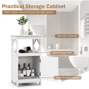 Costway Bathroom Floor Cabinet Single Door Storage Organizer Cabinet W/ Open Compartment