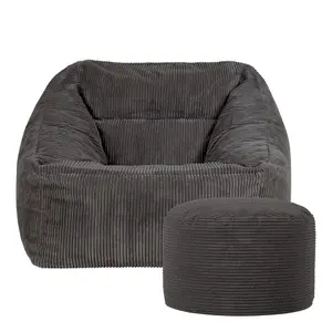 icon Morgan Corduroy Armchair Bean Bag and Pouffe Set Charcoal Grey Giant Bean Bag Chair