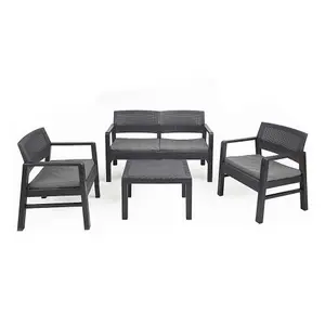 URBNLIVING 121cm Width 4 Pcs Rattan Garden Furniture Lounge Set Sofa Arm Chairs Side Table Outdoor Anthracite Set with Cushions